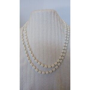 Vintage Signed SARAH COVENTRY White Lucite Textured Beads Necklace 52 Inch